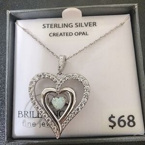 Ladies Brilliance Fine Jewelry Sterling Silver Opal Dancing Heart Pendant, 18"